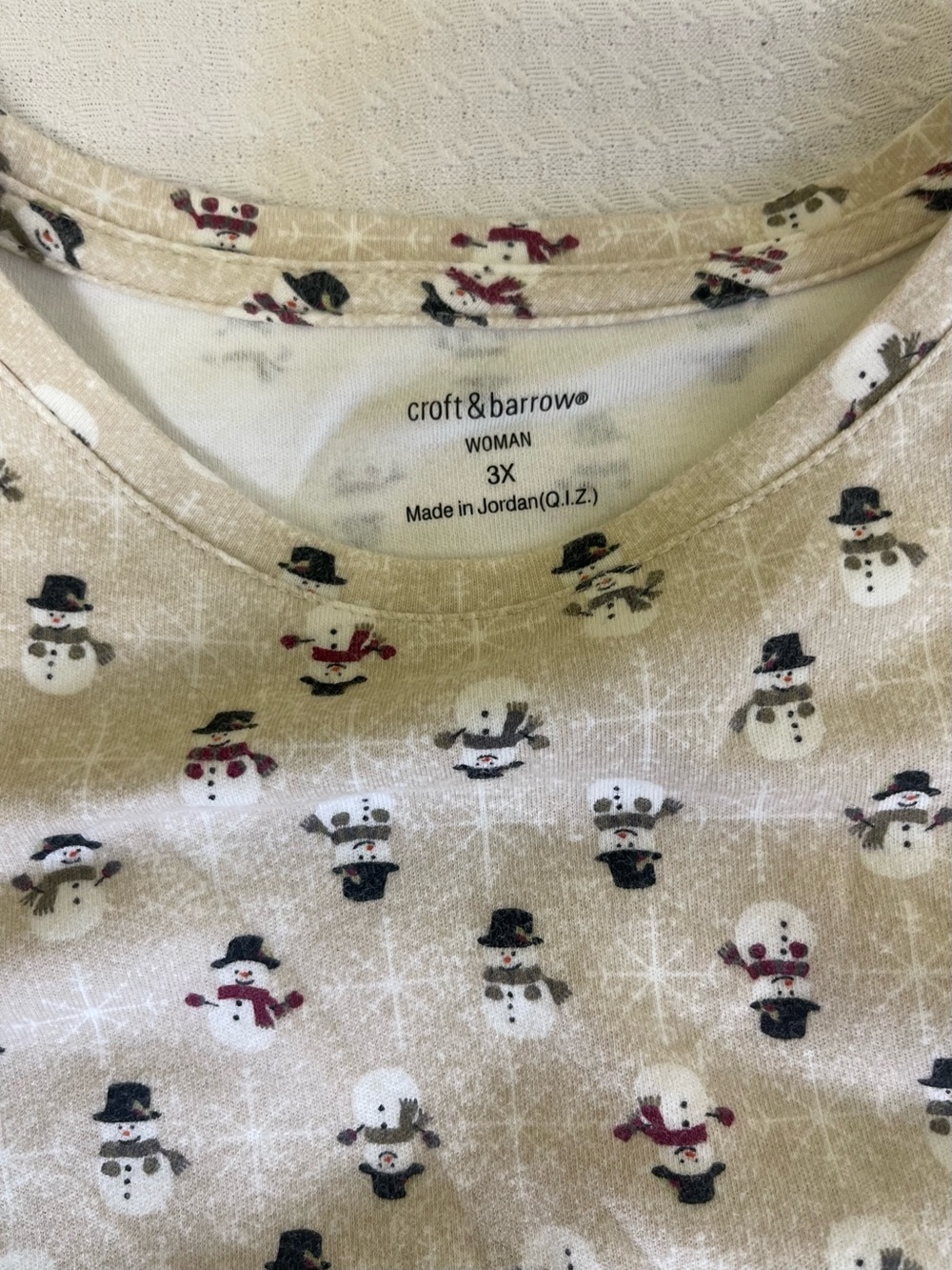 croft & barrow Beige Long Sleeve Snowman Print Tee